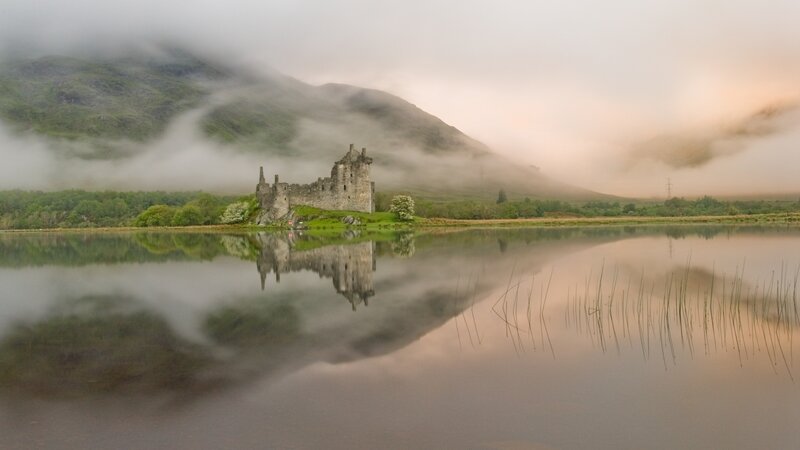 Ruined Castle on Lake Shore