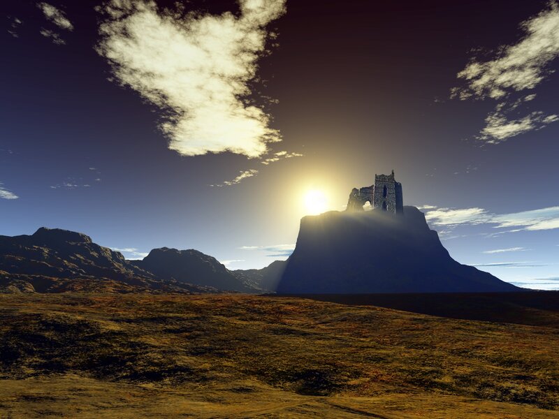 Ruined Castle on Mountain — Brown