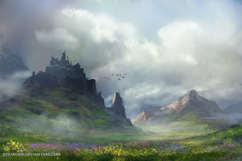 Ruined Castle on Mountain — Green
