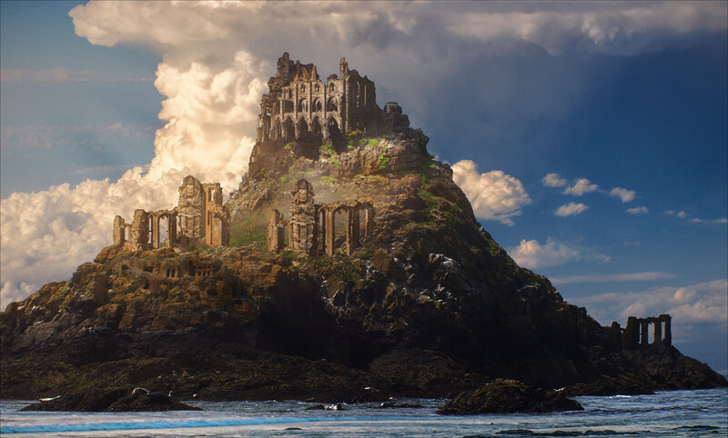 Ruined Castle on Rock — Blue, Dramatic