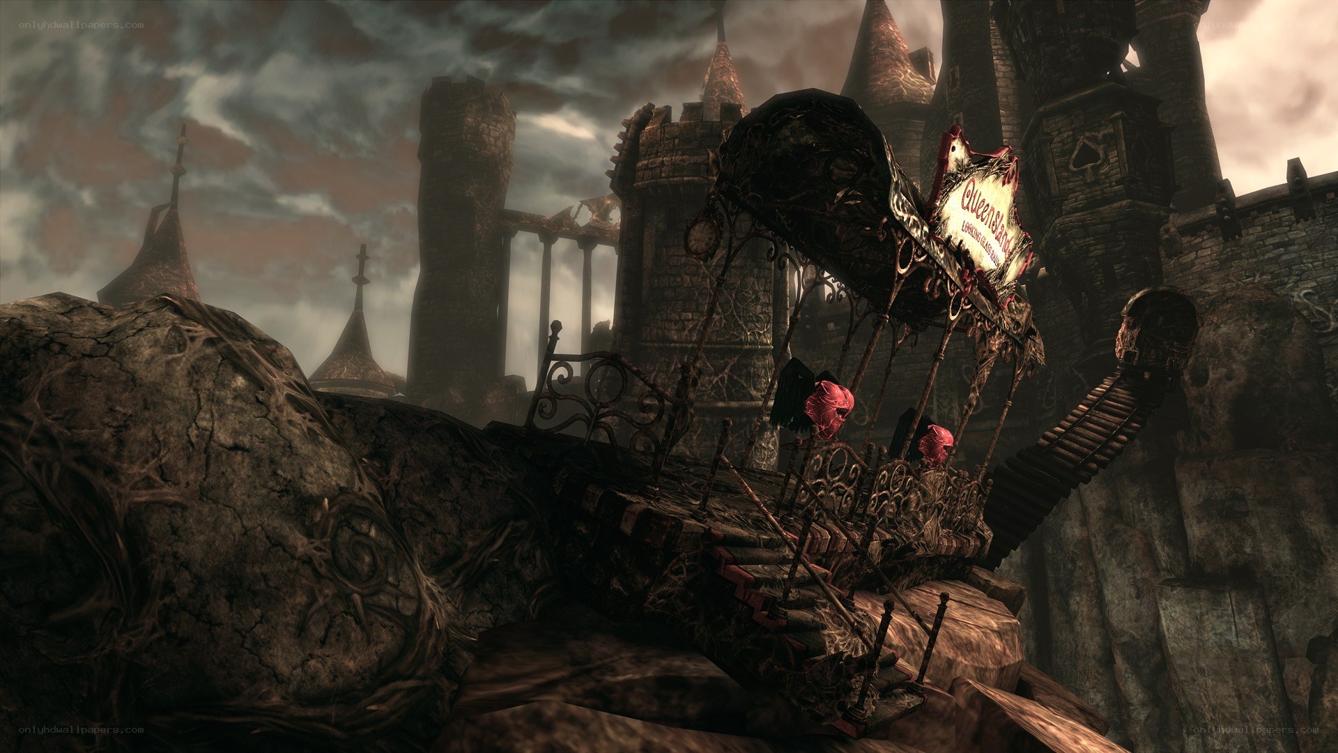 ruined castle with carriage