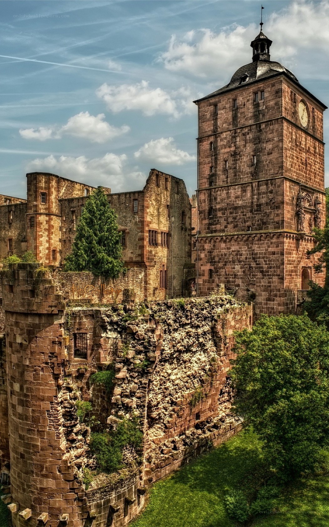 ruined castle with clock tower