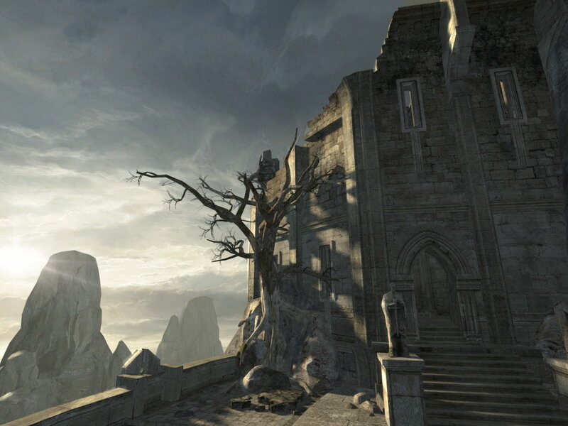 ruined castle with dead tree