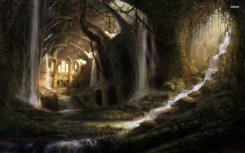 Ruined Cathedral in Forest — Green