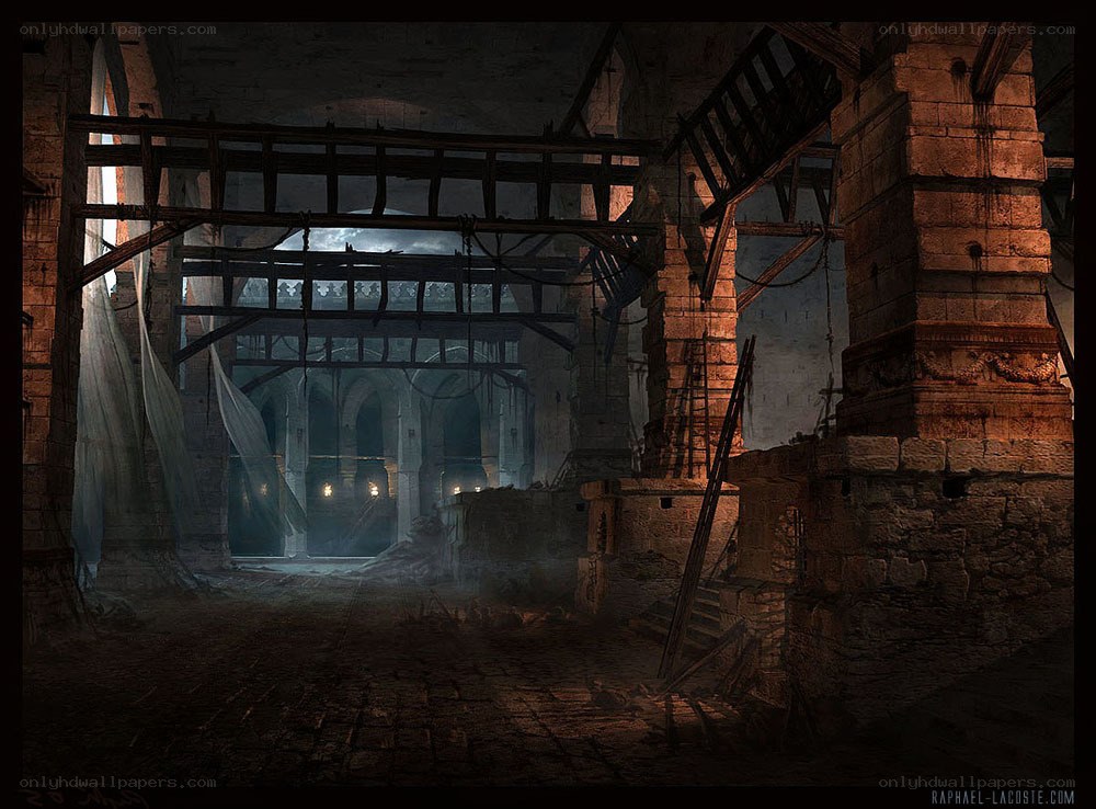 ruined cathedral interior