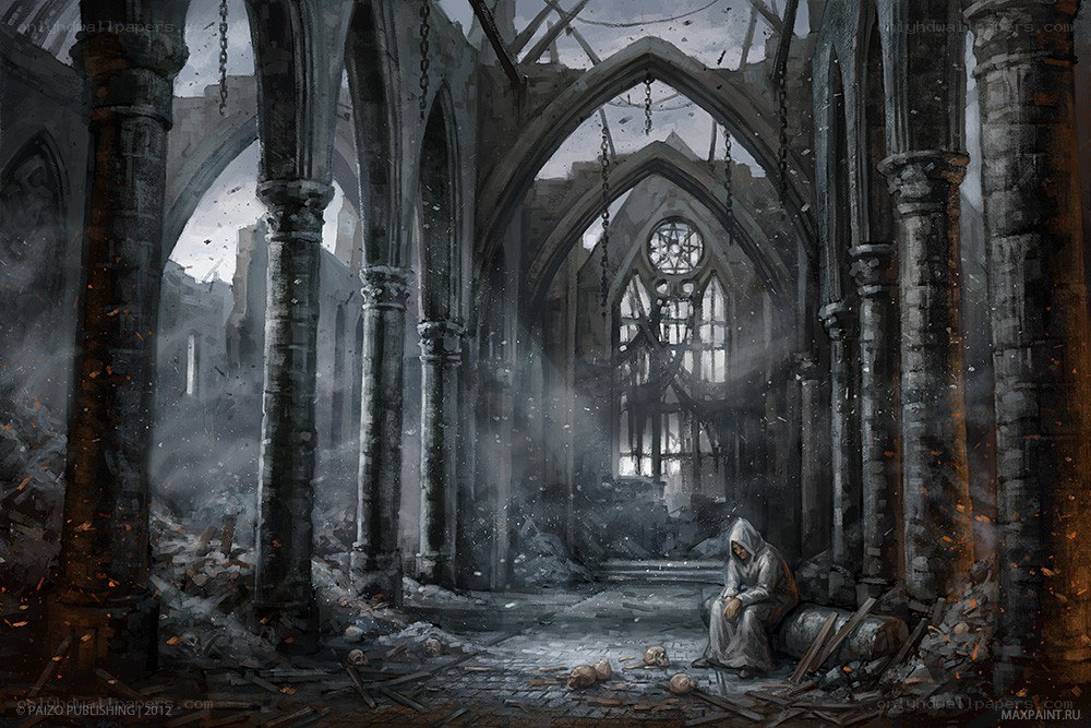 Ruined cathedral interior