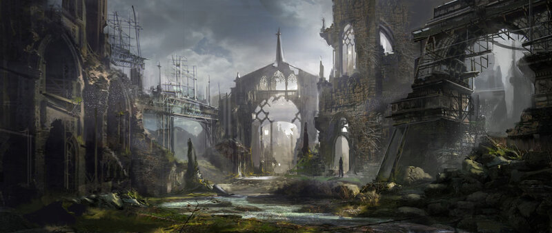 ruined cathedral landscape