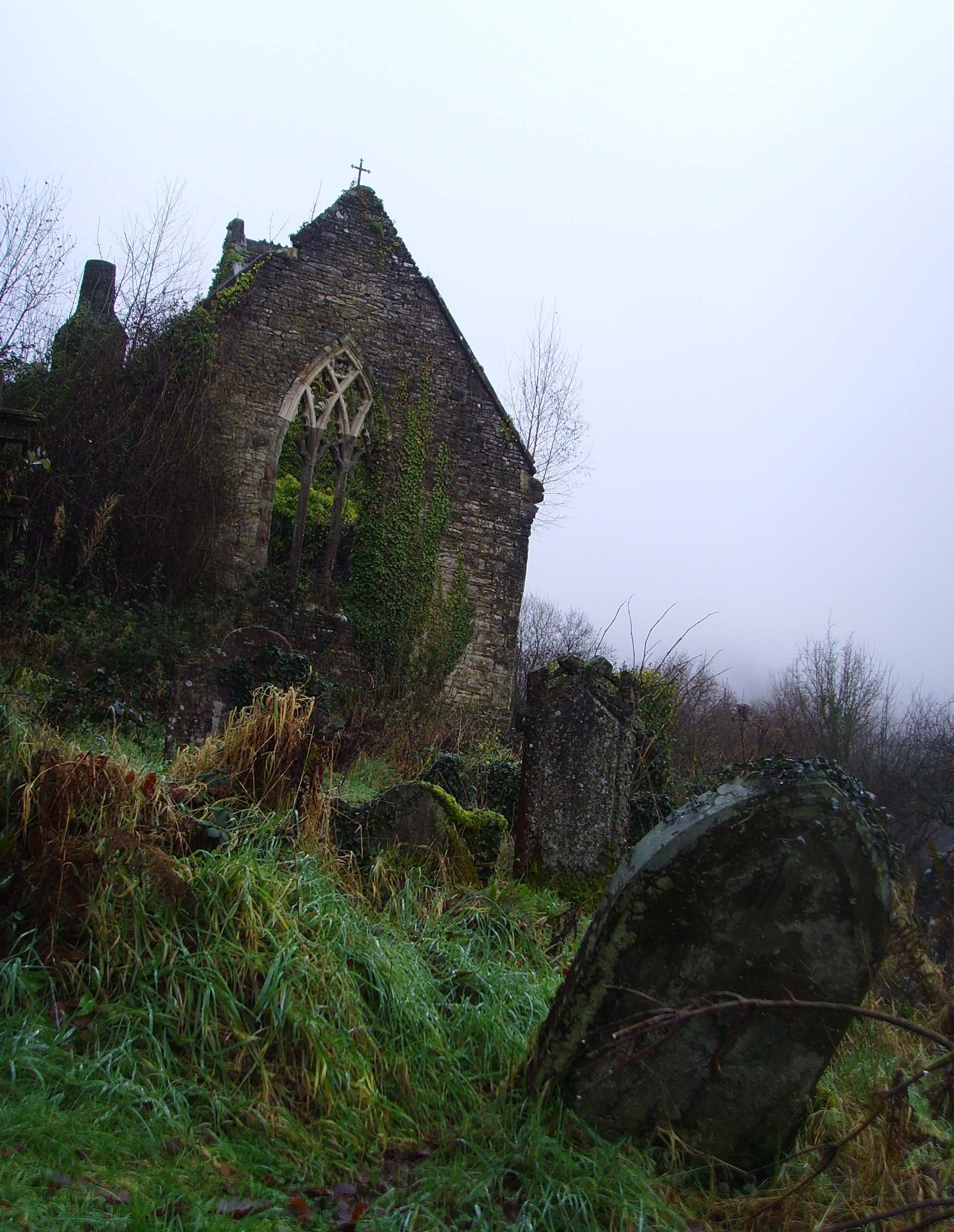ruined chapel in fog