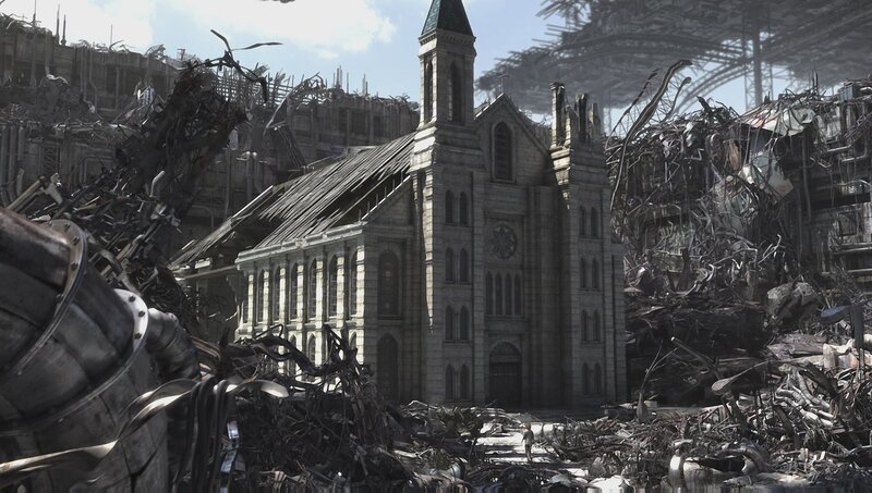 ruined church in a wasteland