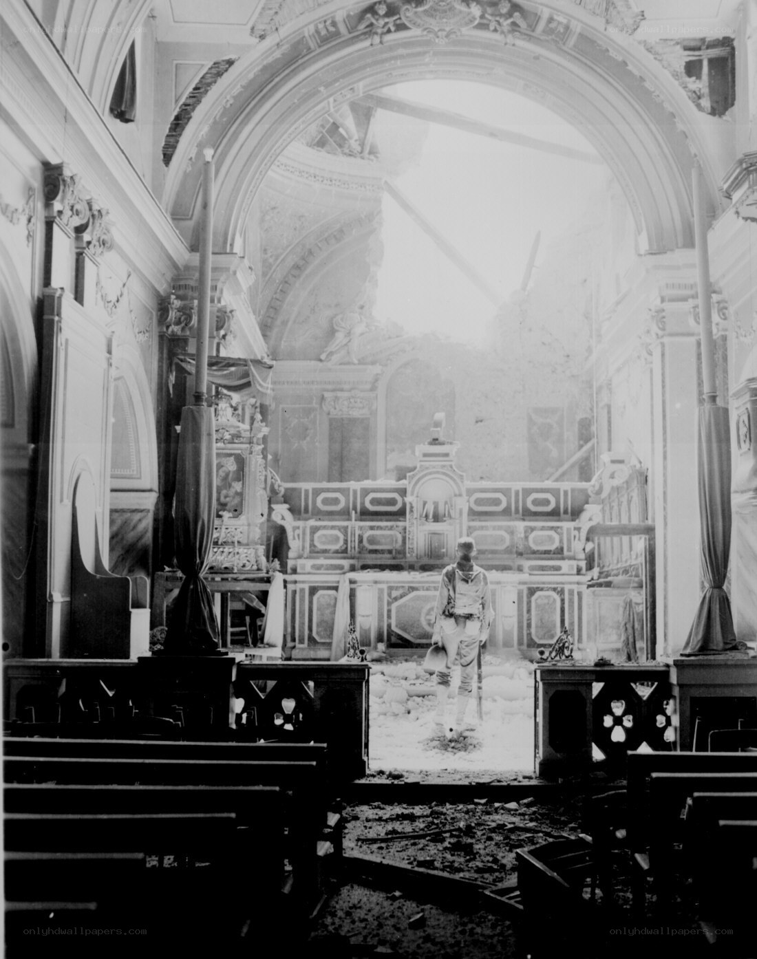Ruined church interior