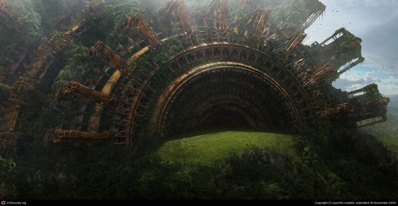 Ruined Circular Structure — Green, Dramatic