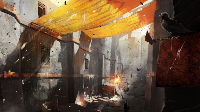 ruined city alleyway scene