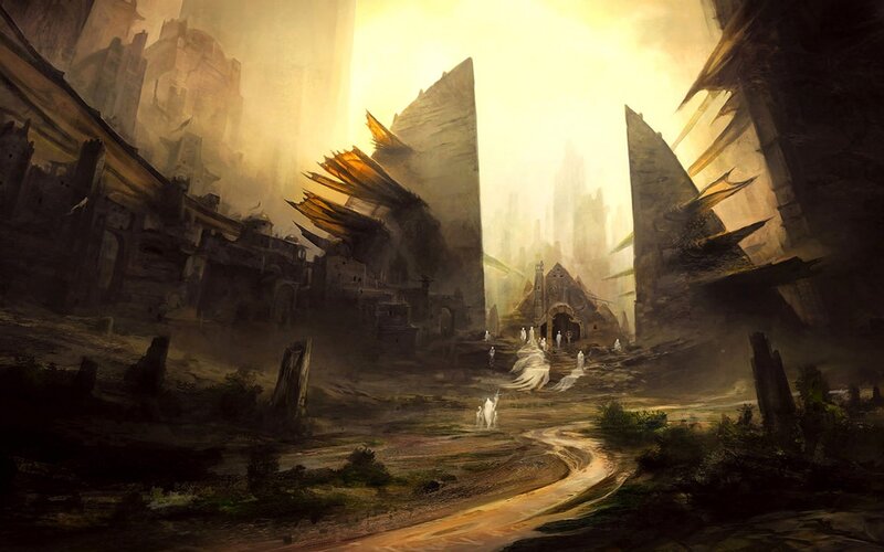 ruined city at dawn