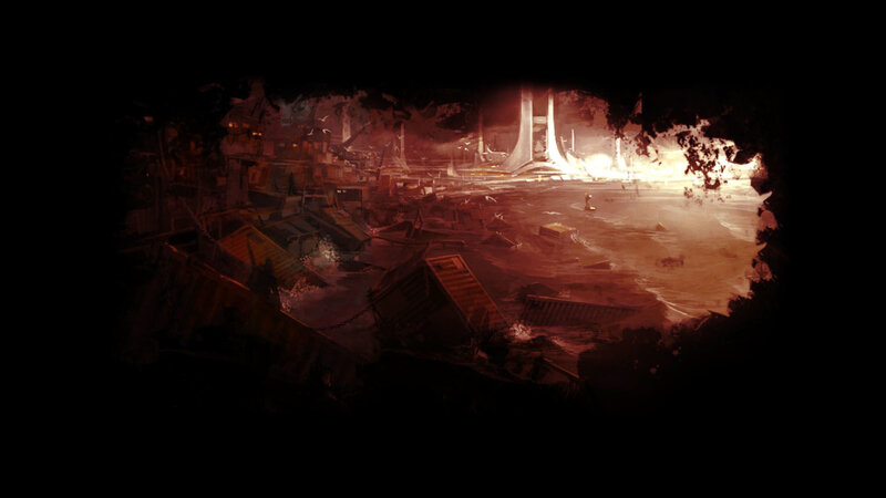 ruined city at dusk