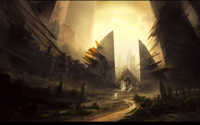 ruined city at golden hour