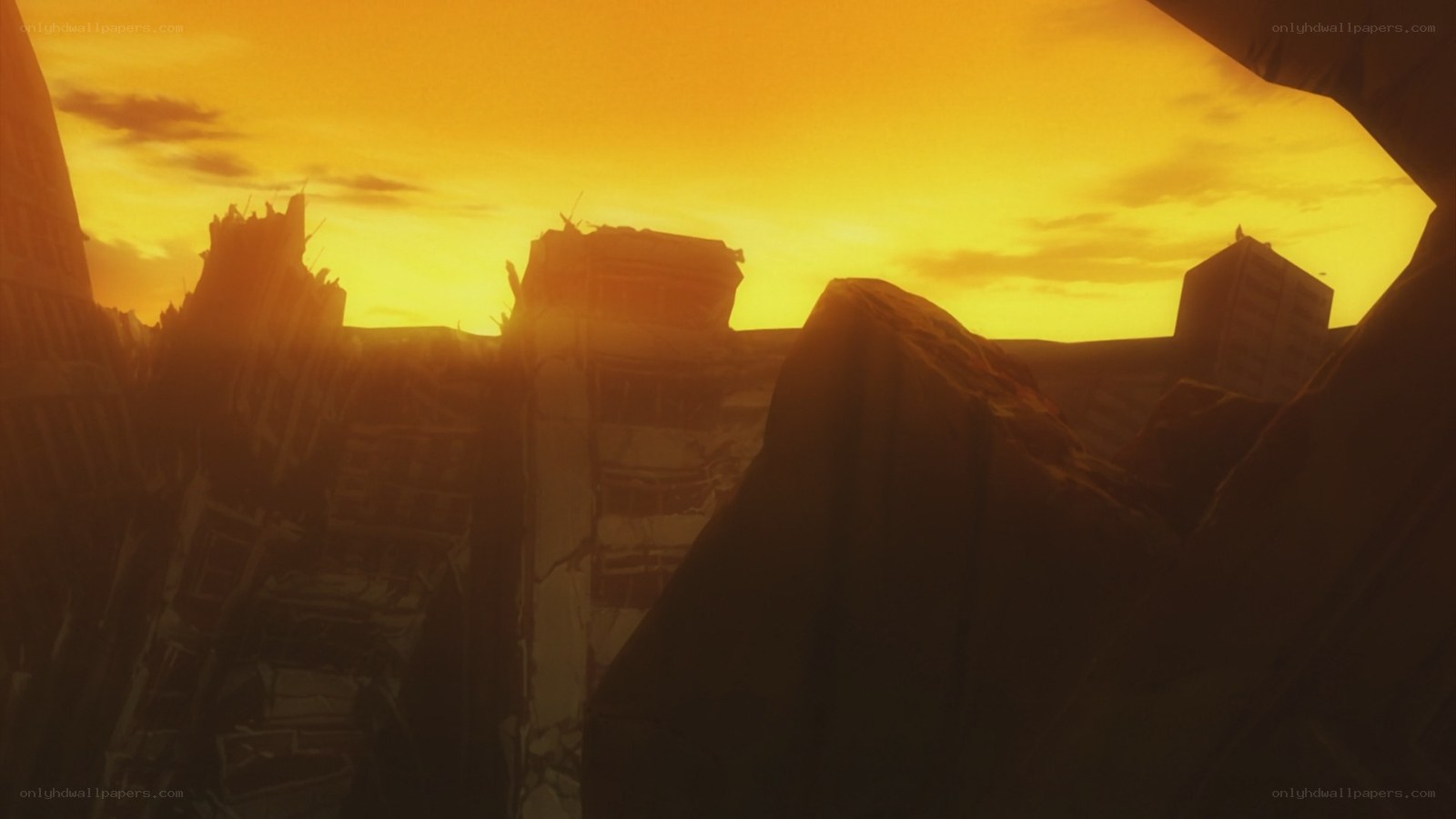 ruined city at sunset