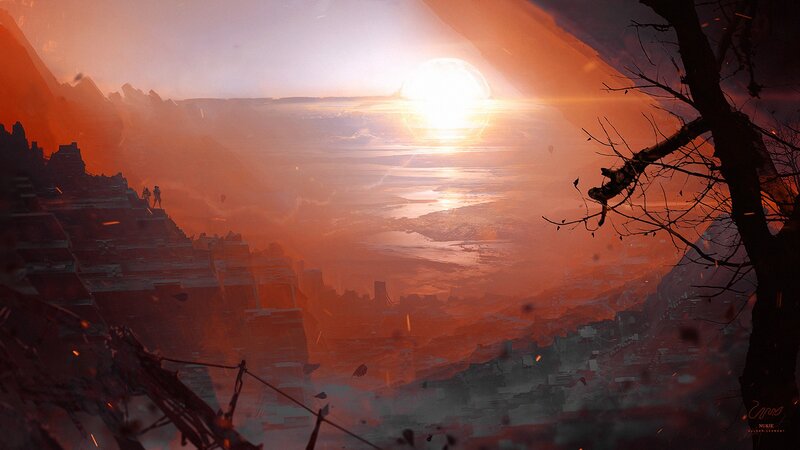 Ruined City at Sunset — Orange, Dramatic