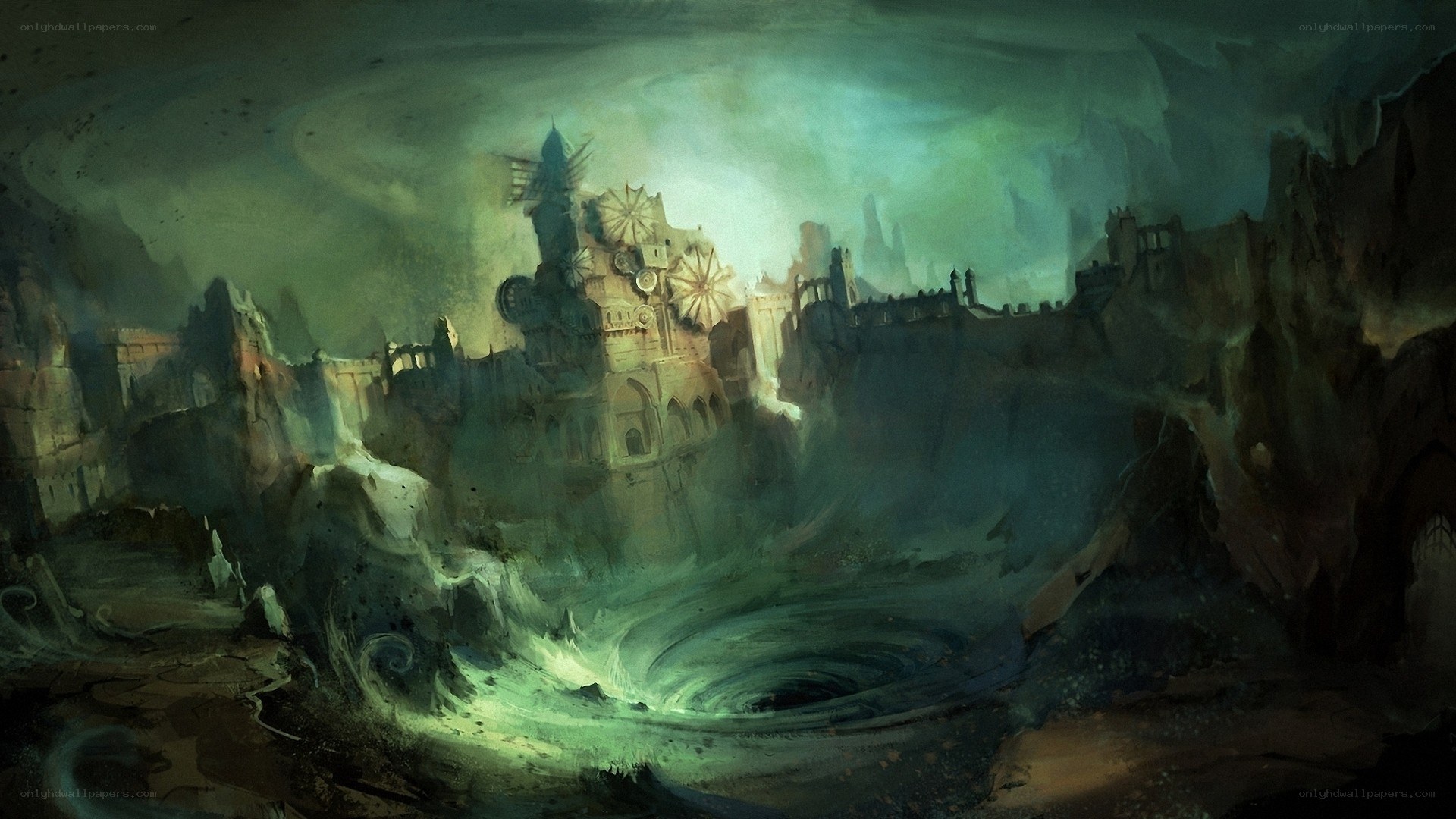 ruined city by a vortex