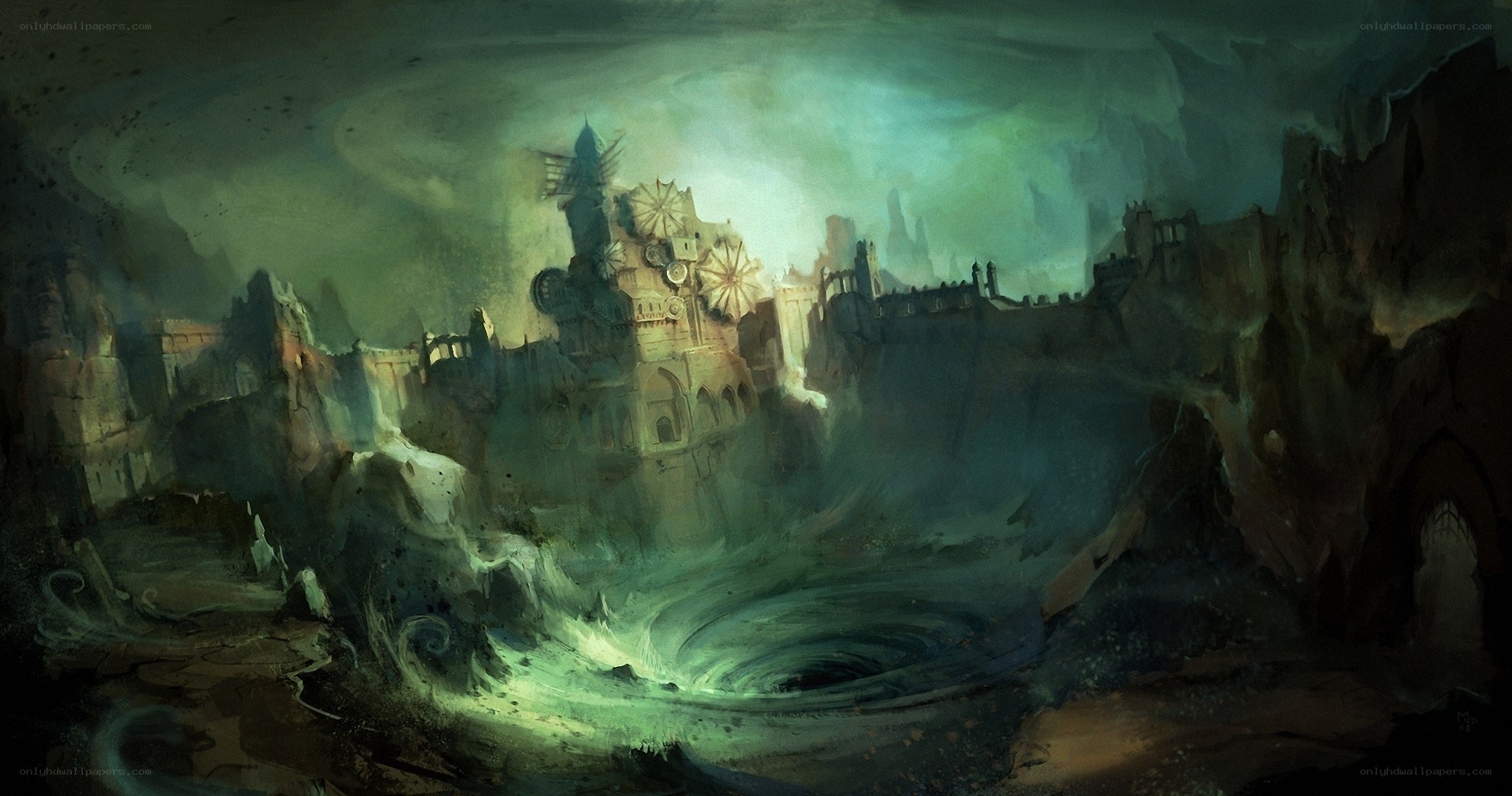 ruined city by a vortex