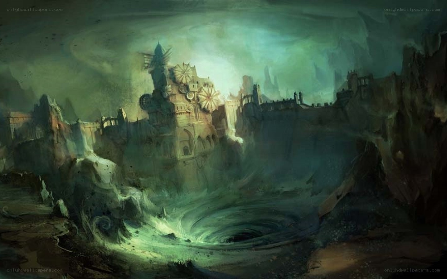 ruined city by a vortex
