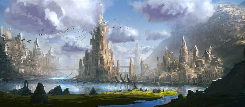 Ruined City by River