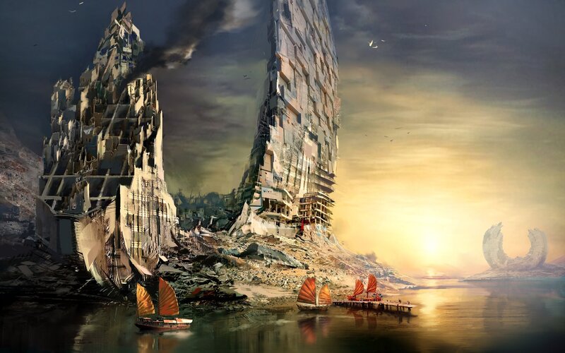 ruined city by the water