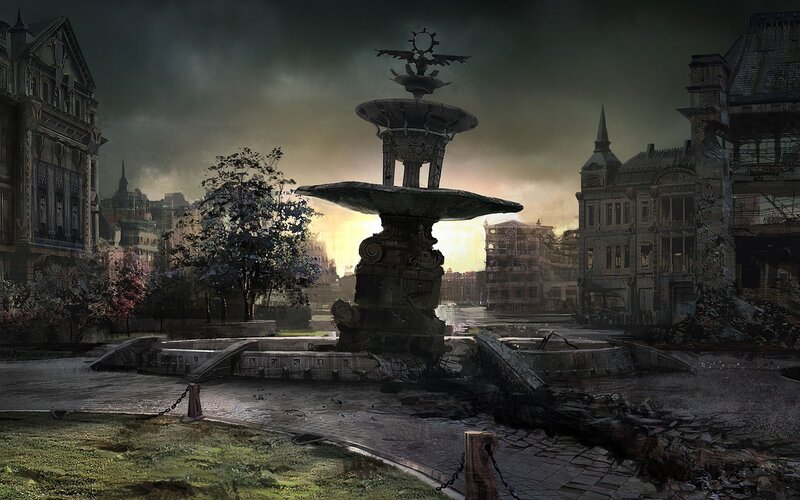 ruined city fountain