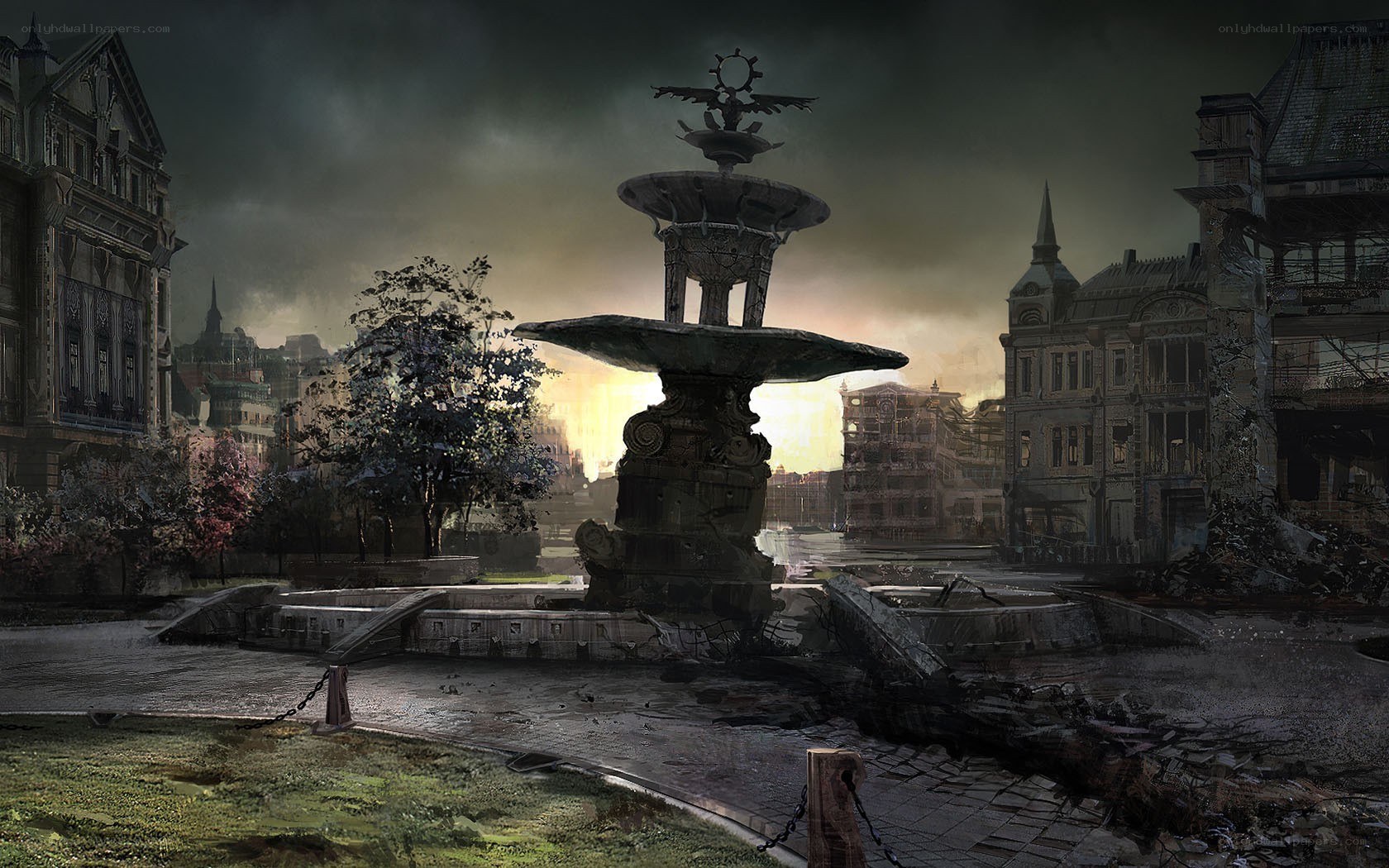 ruined city fountain