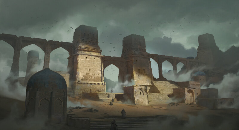 Ruined City in Desert — Gray