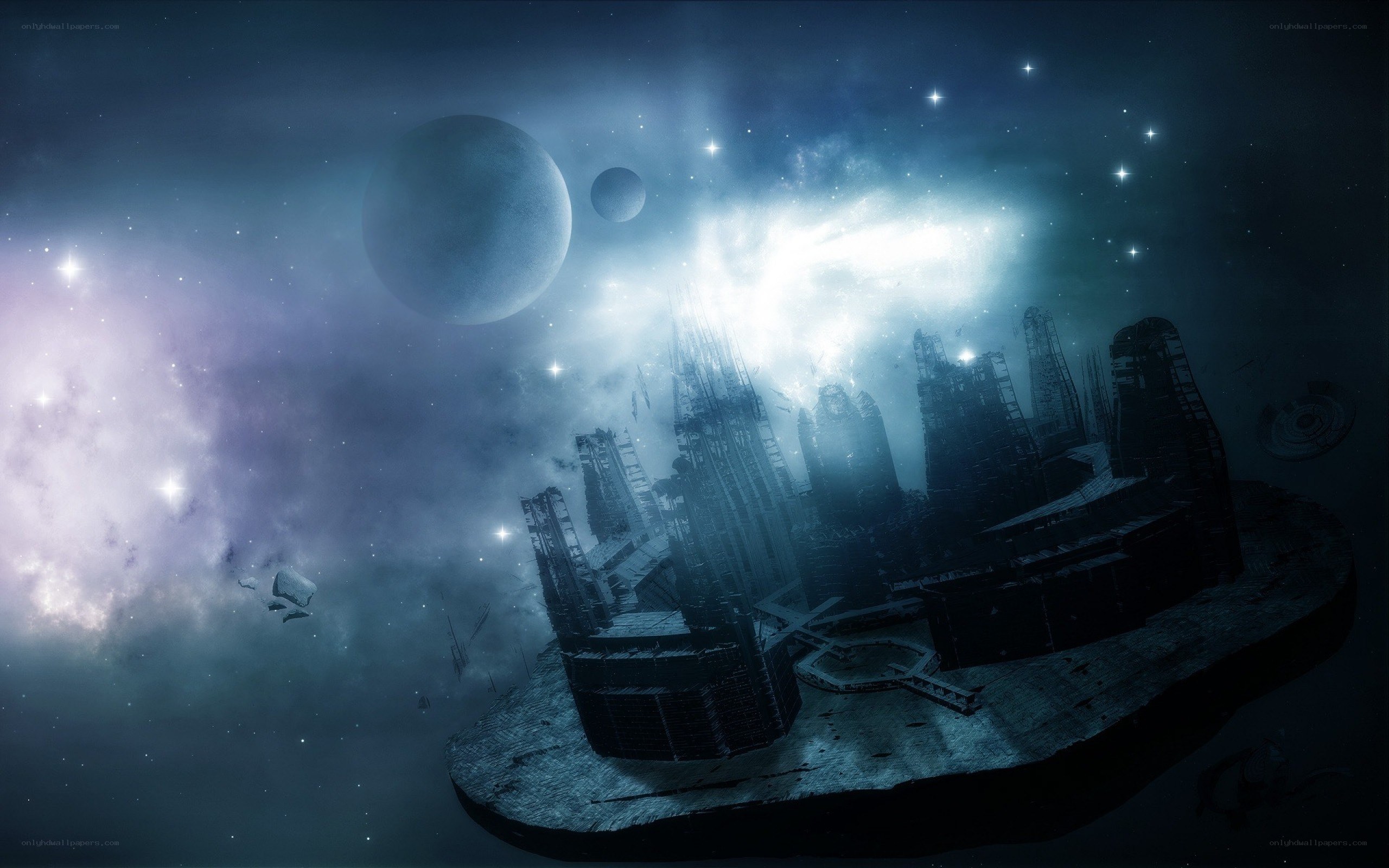 ruined city in space