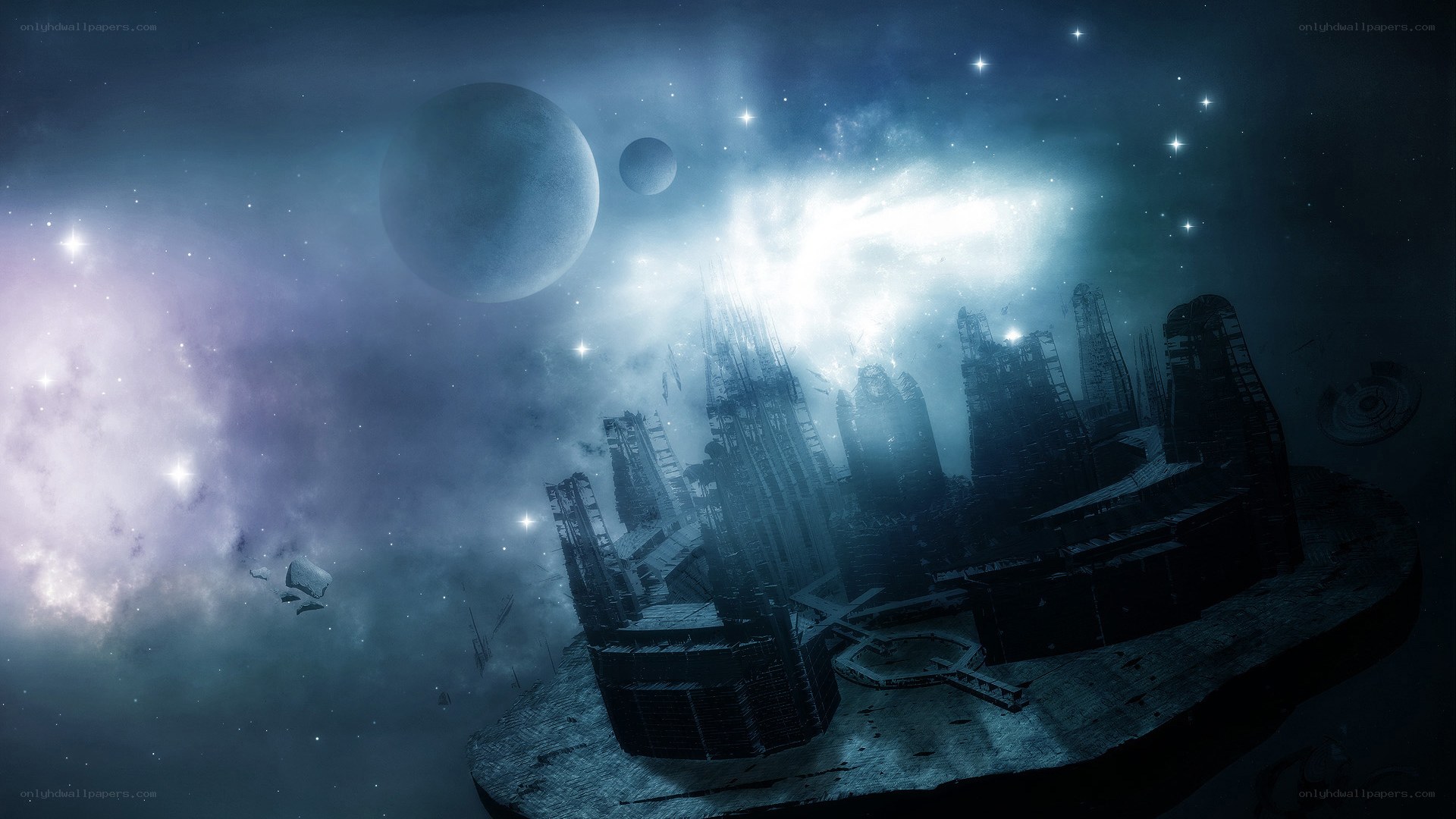 ruined city in space