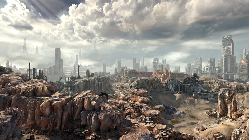 Ruined City Landscape — Gray, Dramatic