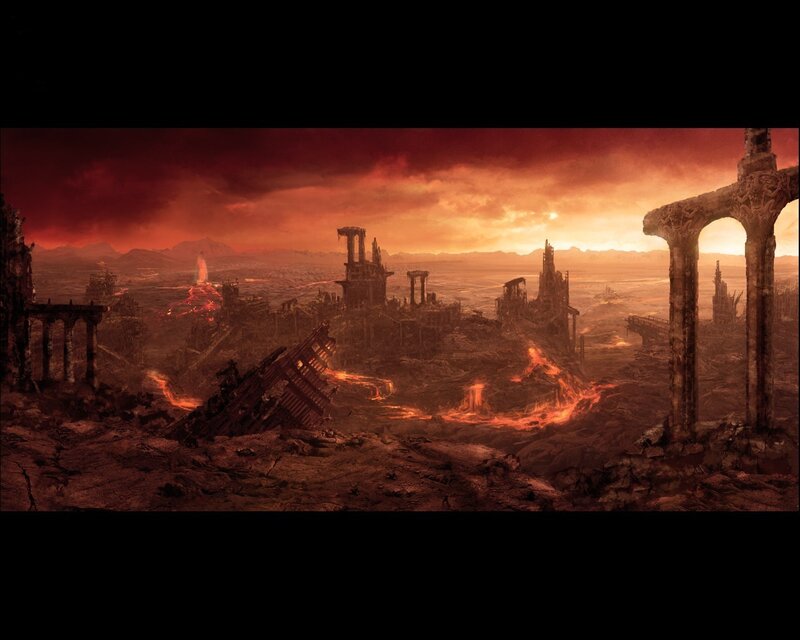 Ruined City Landscape — Red, Dramatic, Sunset