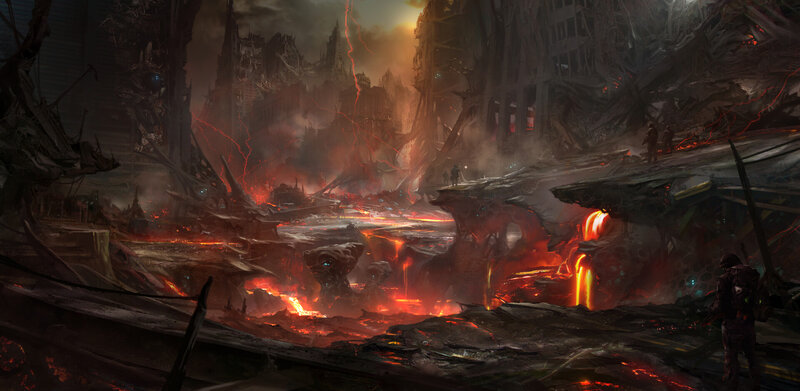 Ruined City Landscape — Red
