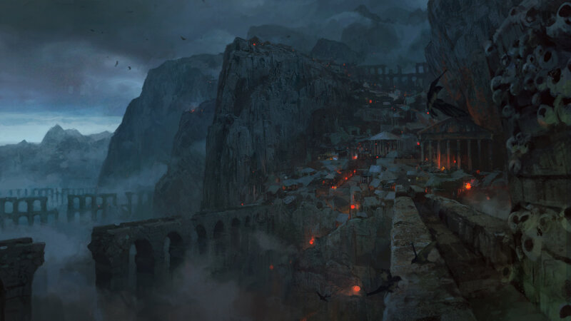 Ruined City on Cliff — Gray