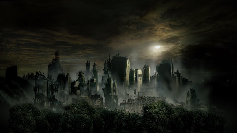 Ruined City Skyline — Black, Dark
