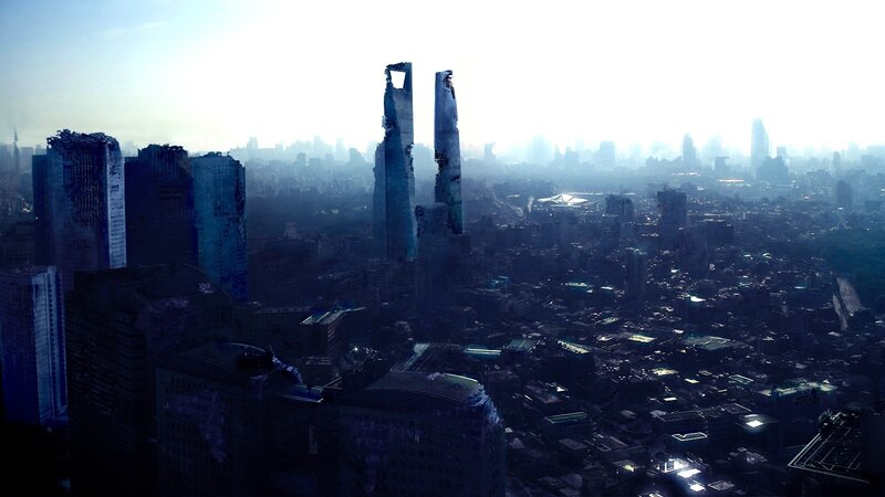 Ruined City Skyline — Blue, Apocalyptic