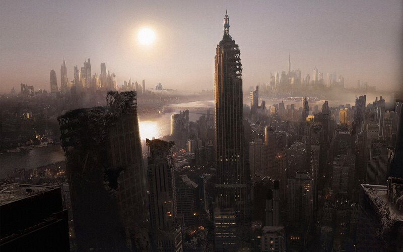 Ruined City Skyline — Gray, Apocalyptic