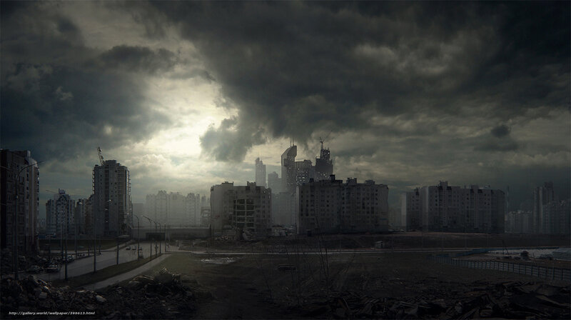 Ruined City Skyline — Gray, Dramatic, Afternoon
