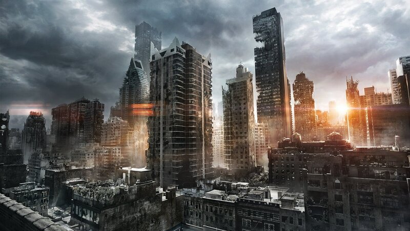 Ruined City Skyline — Gray, Dramatic, Sunset