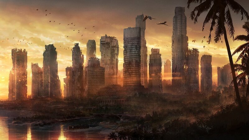 Ruined City Skyline — Orange, Dramatic, Sunset