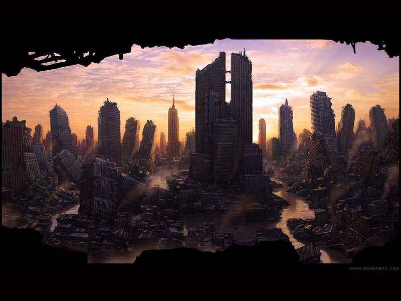 Ruined City Skyline — Orange