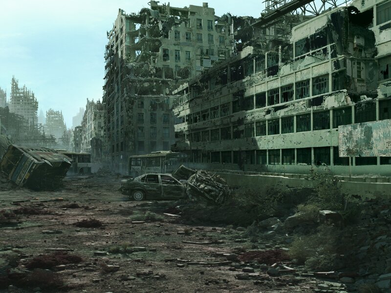Ruined City Street — Gray, Apocalyptic, Afternoon