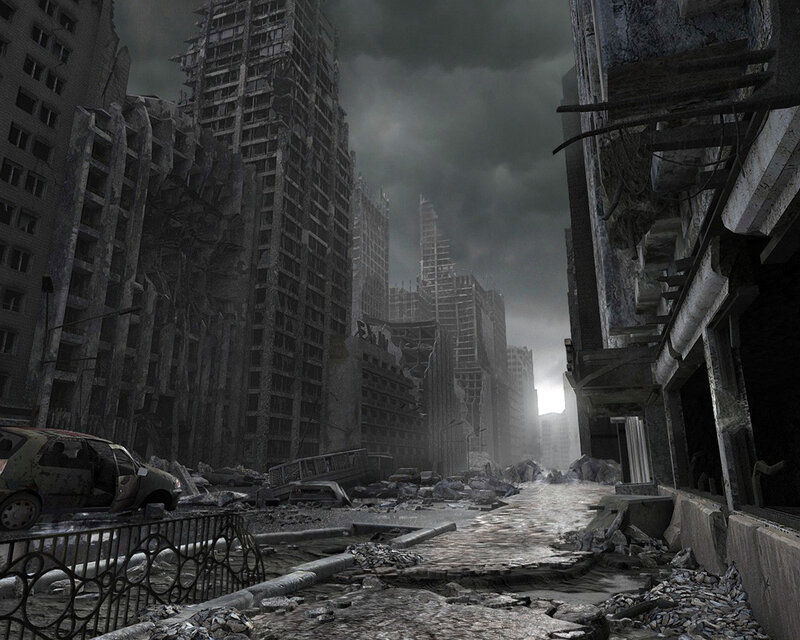 Ruined City Street — Gray, Apocalyptic, Digital Art