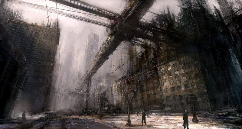 Ruined City Street — Gray, Dramatic, Digital Art