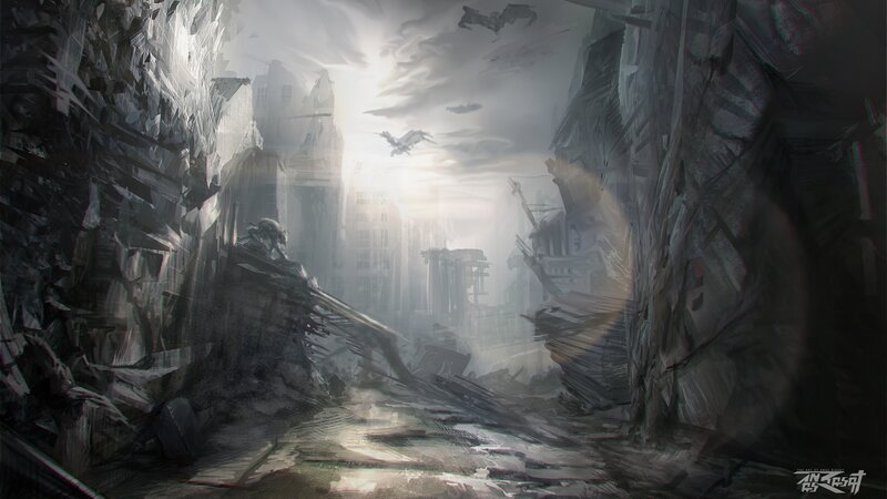 Ruined City Street — Gray, Dramatic, Morning