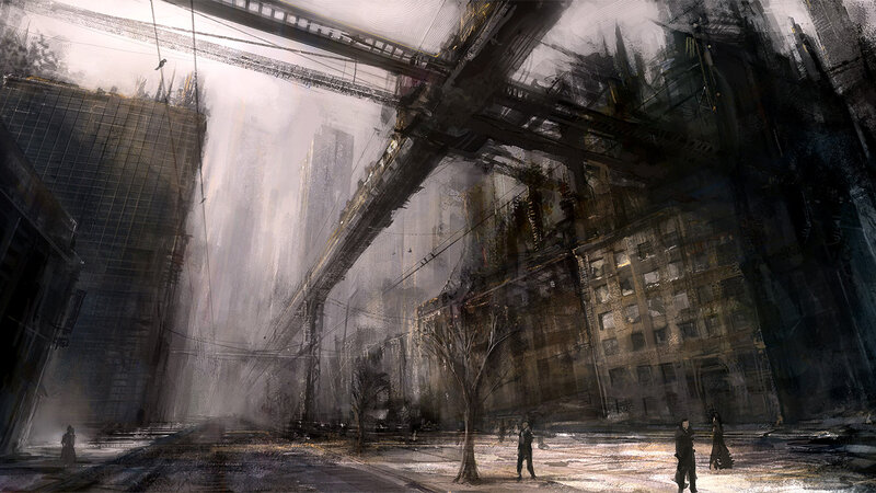 Ruined City Street — Gray, Dramatic