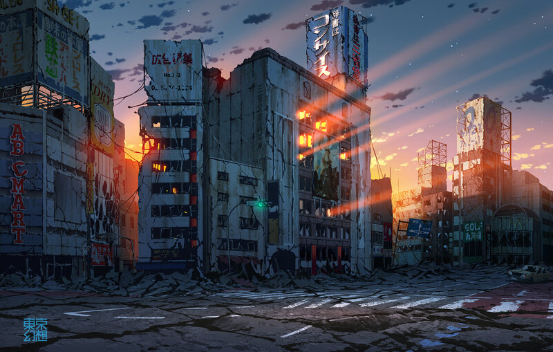 Ruined City Street — Orange, Dramatic, Sunset