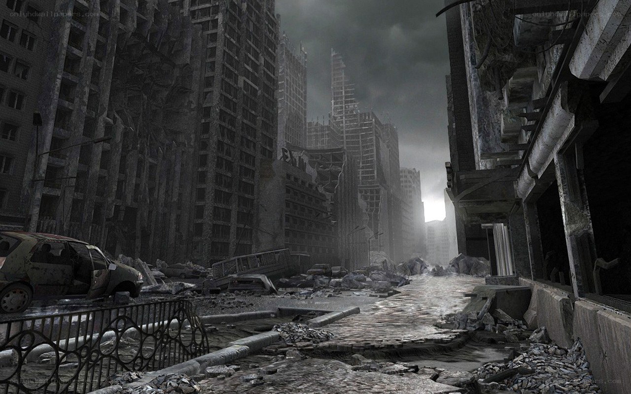 ruined city street