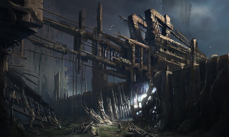 Ruined City Structure — Gray, Dramatic